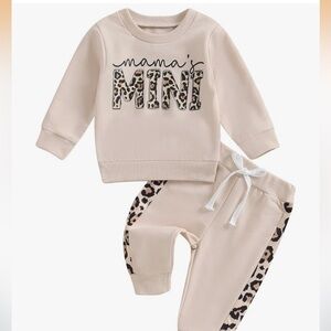 “Mama's Mini” Sweatshirt & Joggers Set - Baby Girl 3-6 Months - Khaki w/ Leopard